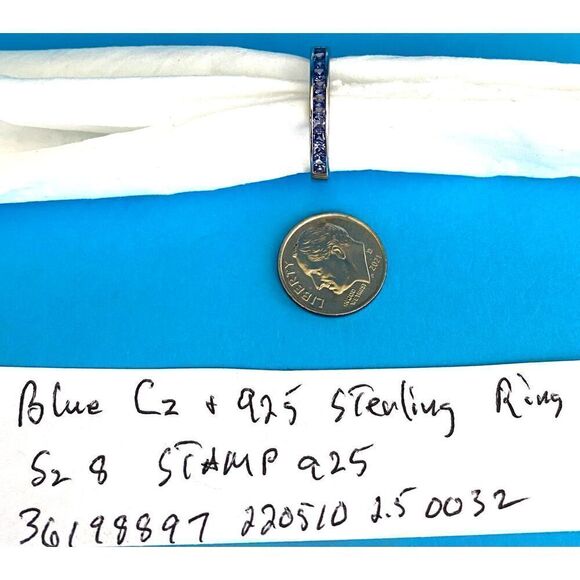 FD# Blue Cz & Sterling 925 Silver Ring Sz 8 - Picture 9 of 9